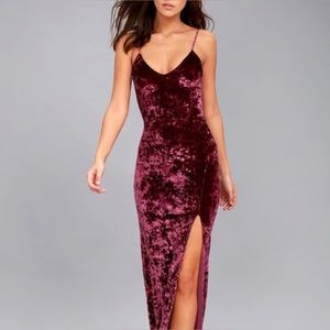 Supernatural Love Burgundy Crushed Velvet Maxi Dress in S
